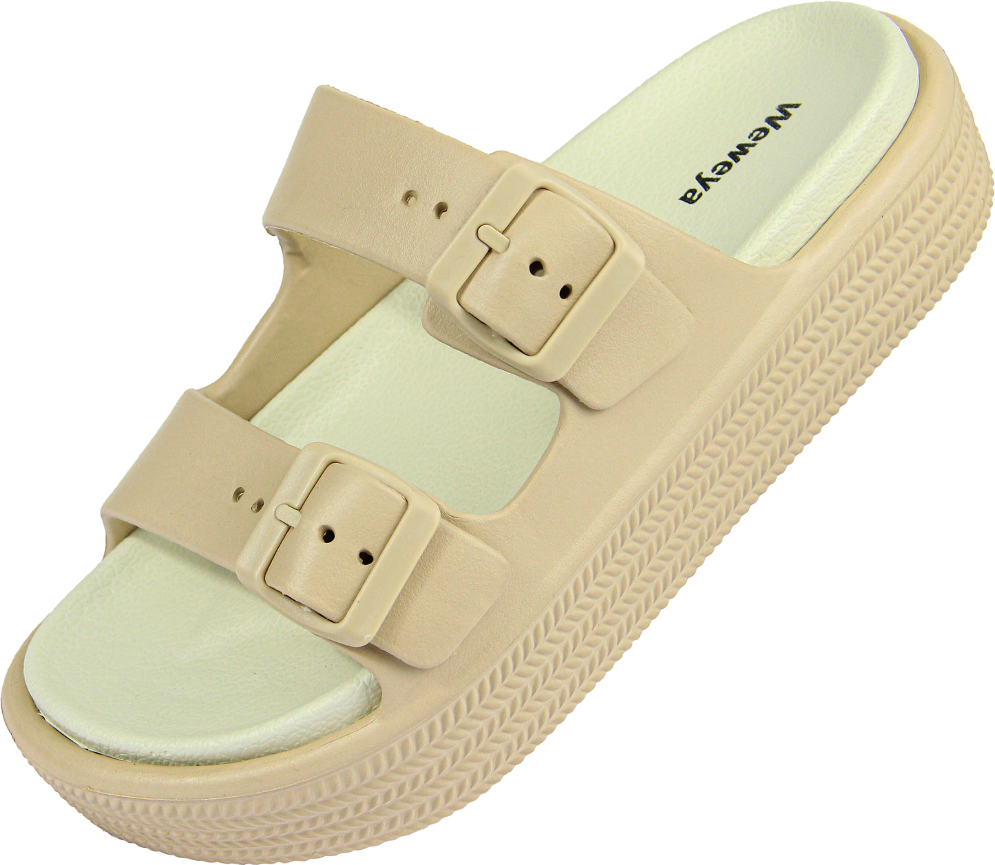 Weweya Platform Sandals for Women - Double Layer Slip On Sandals - Adjustable Buckle Casual Sandals