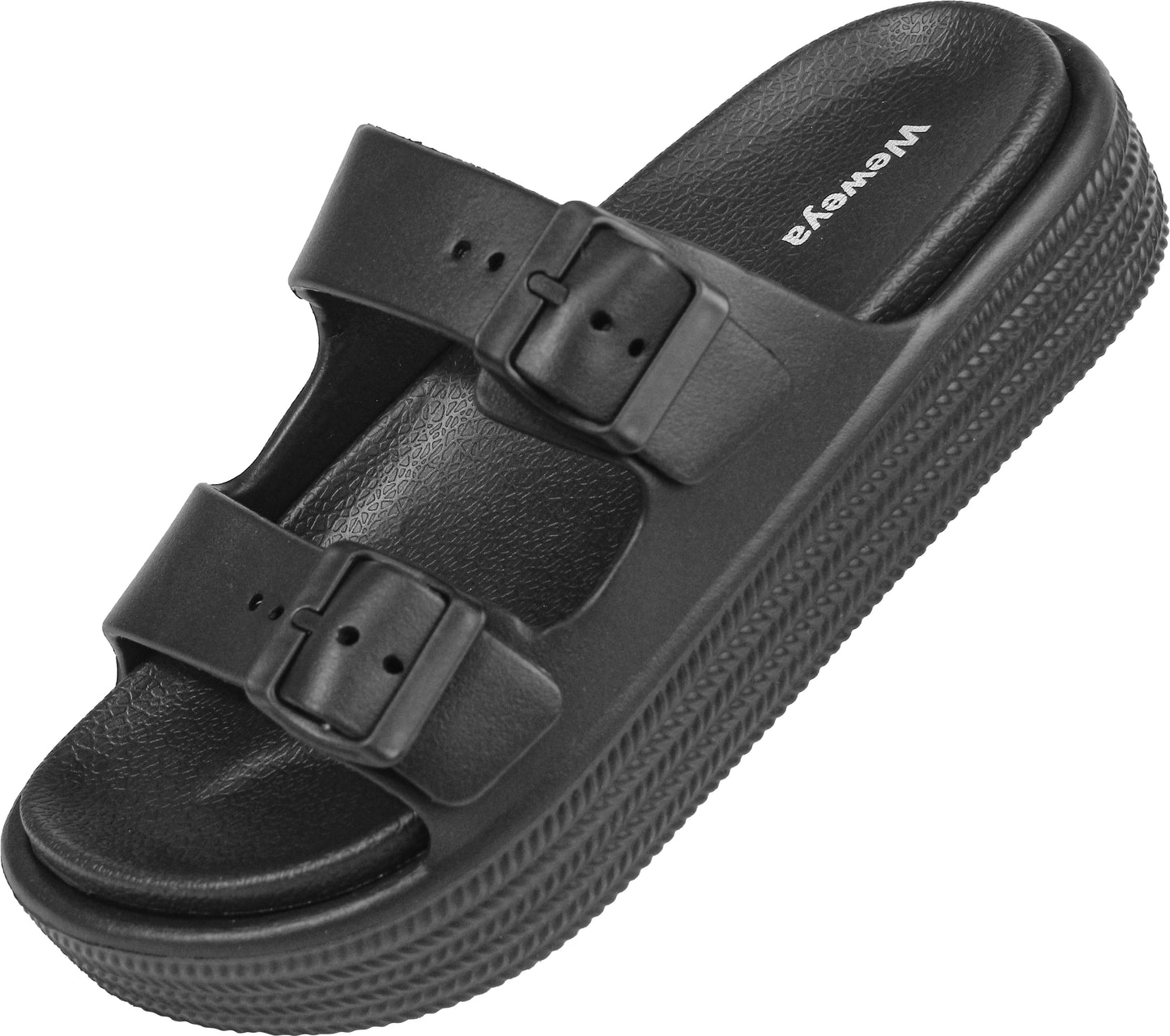 Weweya Platform Sandals for Women - Double Layer Slip On Sandals - Adjustable Buckle Casual Sandals